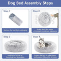 20 Inch Donut Dog Bed, Calming Bed For Dogs, Grey Cat Bed Washable, Round Dog Donut Bed Washable, Plush Fur Dog Bed, Dog Cuddle Bed Grey Faux Fur