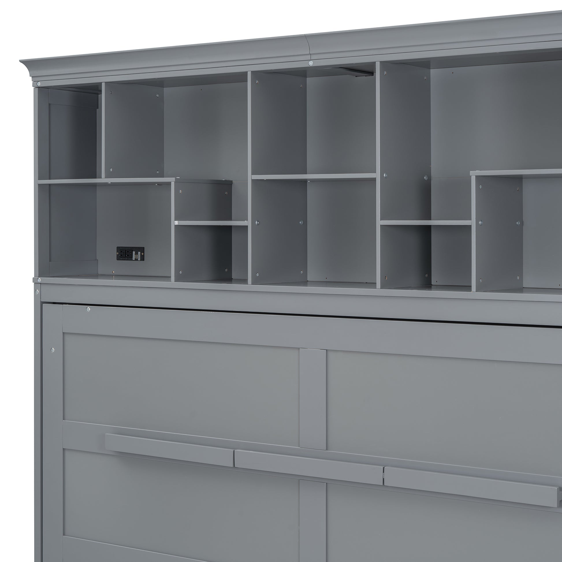 Queen Size Murphy Bed Wall Bed With Top Shelves & Usb,Gray Queen Gray Plywood