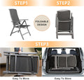 Patio Folding Chairs Set Of 2, Aluminium Frame Outdoor Reclining Patio Chairs For Garden Camping Poolside Beach Deck, Adjustable High Back Lawn Chairs With Textilene Fabric Seat, Dark Gray Dark Gray Aluminium