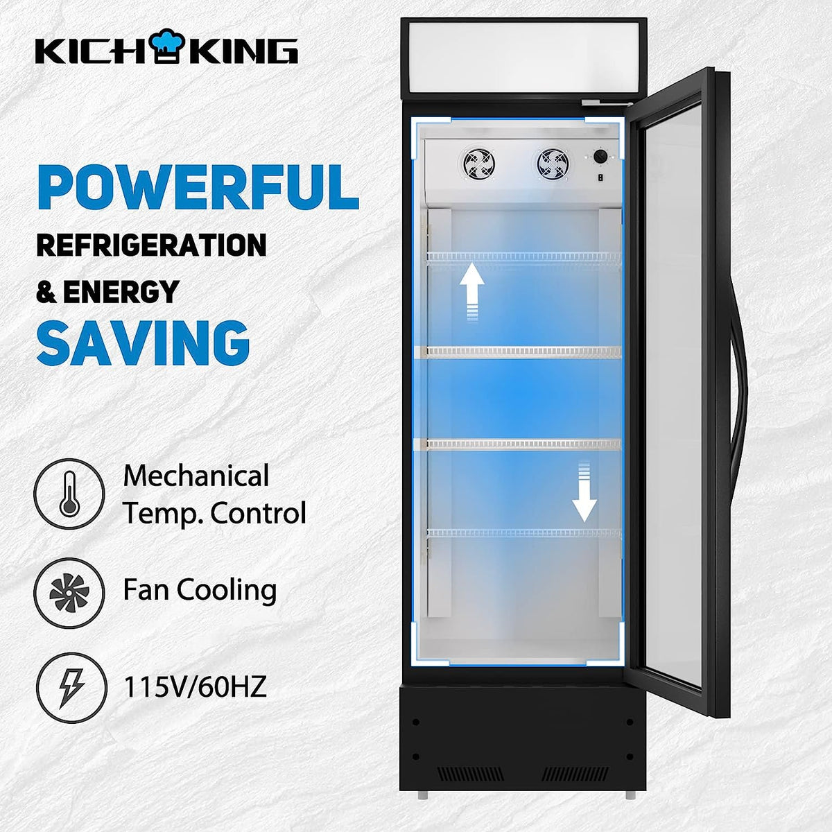 Refrigeration Glass 1 Door Upright Display Beverage Cooler Merchandiser With Led Lighting, 16.5 Cubic Ft., Etl Approved, Black Black Steel