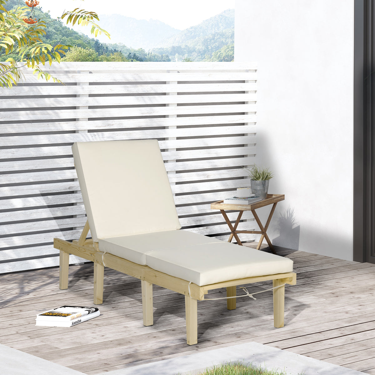 Outsunny Chaise Lounge Chair For Outdoor, Patio Recliner With 4 Position Adjustable Backrest And Cushion For Deck, Beach, Lawn And Sunbathing, Natural Natural Wood Polyester