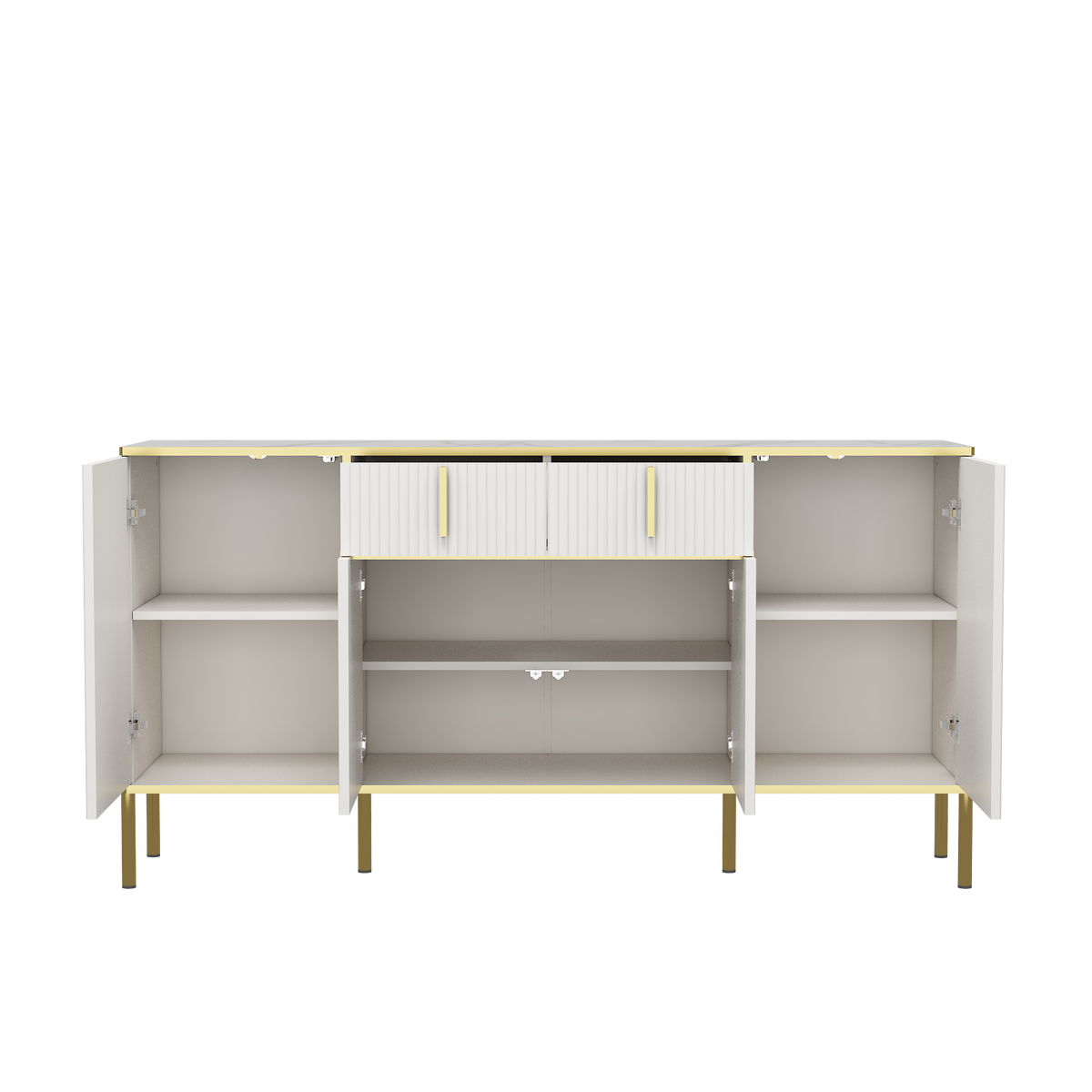 Four Doors And Two Drawers,Modern Sideboard Buffet Cabinet Storage Cabinet For Living Room,Kitchen,Dining Room,Hallway,White White White Dining Room Modern Drawers Included Mdf,Particle Board