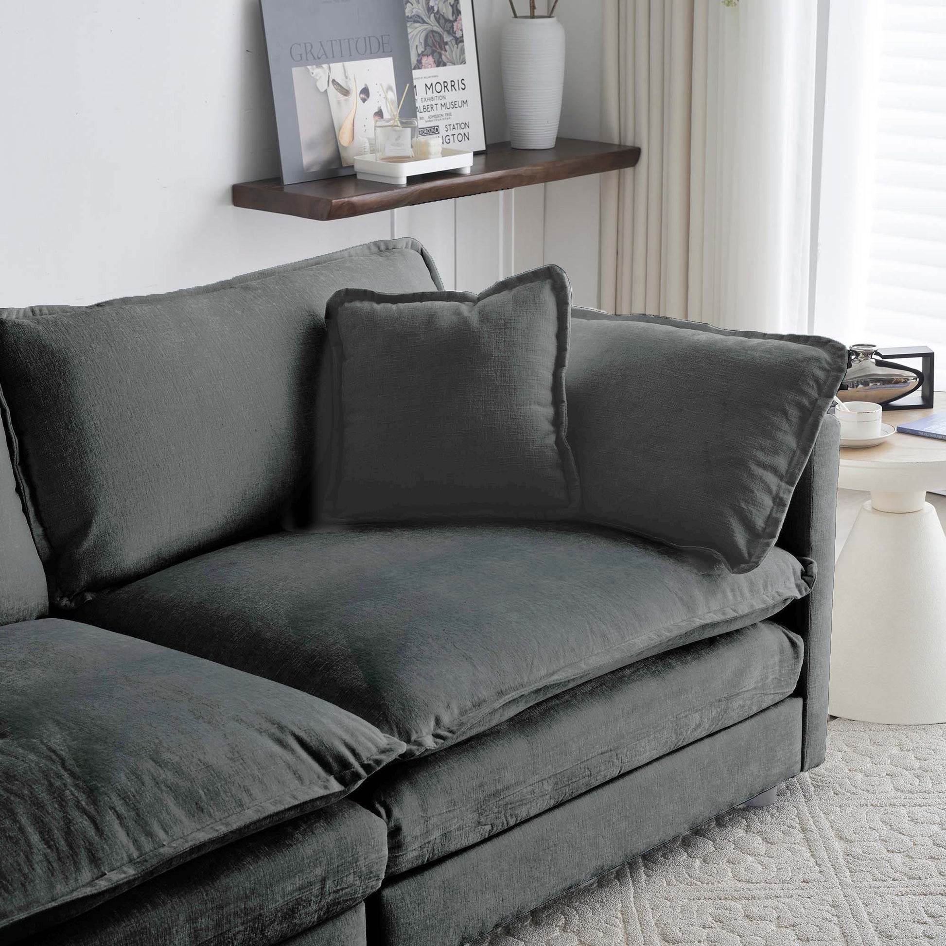 4 Piece Upholstered Sectional Sofa, 1 Piece Of 2 Seater Sofa And 2 Piece Of Ottomans2 Seater Loveseat Lounge With Ottomansgray Chenille Gray Chenille 2 Seat