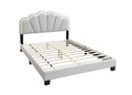 White 1Pc Queen Size Bed Wool Fabric Floral Design Headboard W Led Fully Upholstered Platform Bedframe Box Spring Not Required Queen White Wood Bedroom Contemporary,Modern Bed Frame Wool