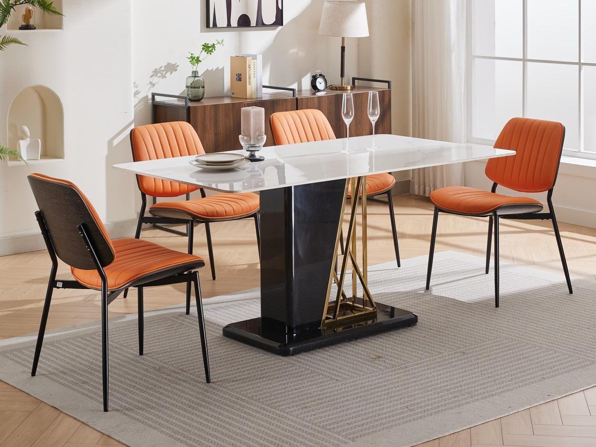 Dining Chairs Set Of 2 Mid Century Modern Retro Faux Leather Chair With Walnut Bentwood Back Upholstered Seat Metal Legs Adjustable Foot For Kitchen Dining Room Chairs Orange Pu Orange Dining Room Classic Set Of 2 Foam Pu Leather