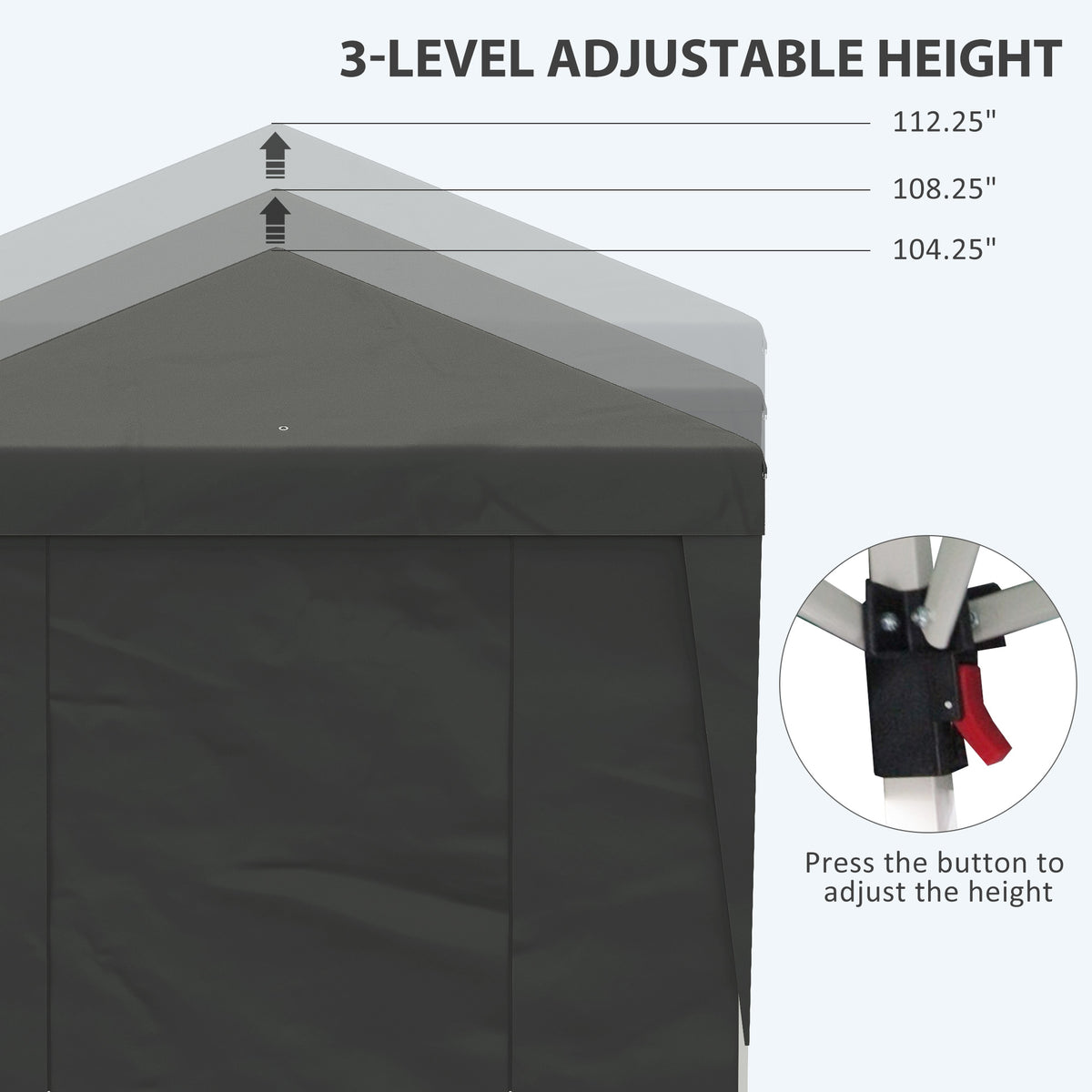 Outsunny 10' X 19.5' Pop Up Canopy Tent With Sidewalls, Height Adjustable Large Party Tent Event Shelter With Leg Weight Bags, Double Doors And Wheeled Carry Bag For Garden, Patio, Gray Gray Steel