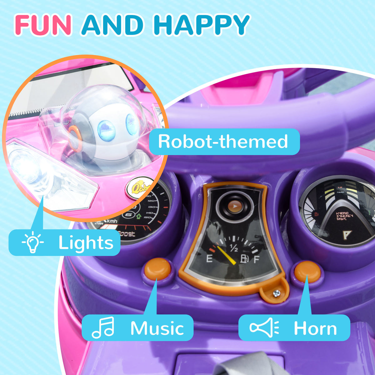Qaba Push Car For Kids 1 3 Years, 3 In 1 Ride On Sliding Car, Foot To Floor Baby Push Car With Removable Handle, Music, Horn, Canopy, Safety Guardrail For Boys And Girls, Pink Pink Plastic