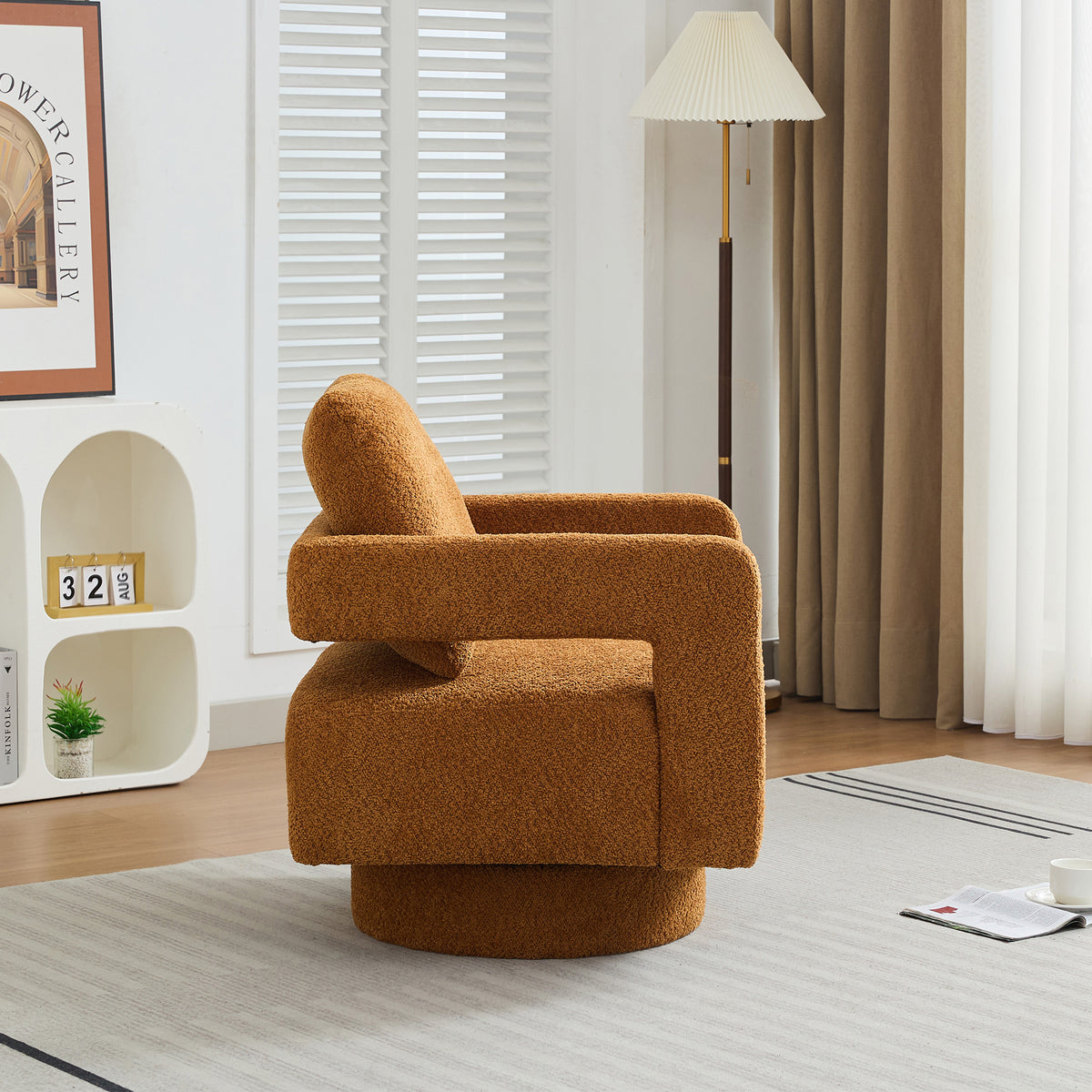 29.13" W Square Swivel Accent Chair, Modern Rotating Arm Chair With Open Back,360 Degree Rotation, Lounge Club Chair With Removable Back Cushion For Living Room, Hotel, Bed Room,Caramel Caramel