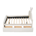 Full Size Velvet Platform Bed With Rabbit Shaped Headboard, With Drawers, With Bed End Storage Pocket, Beige Full Beige Plywood