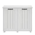 Two Compartment Tilt Out Trash Cabinet, Pet Proof Kitchen Trash Cabinet With Cutting Board, Free Standing Laundry Sorter Cabinet, Laundry Hamper, White White White Particle Board