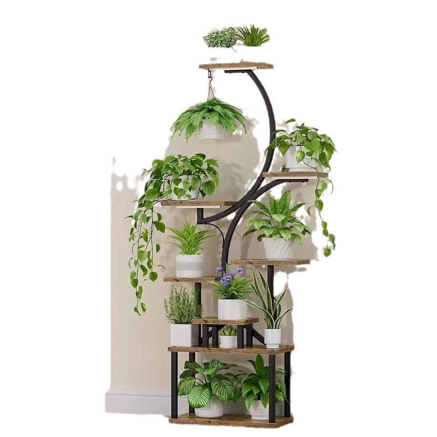 Plant Stand Indoor With Grow Lights, 8 Tiered Indoor Plant Shelf, 61" Tall Plant Stand For Indoor Plants Multiple, Metal Plant Flower Holder Stand, S Shaped Plant Rack For Home, Patio Black Black