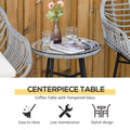 Outsunny 3 Piece Patio Set, Outdoor Bistro Furniture, Pe Rattan Wicker Table And Chairs, Cushioned, Hand Woven, Modern Look With Tempered Glass For Garden, Porch, Pool, Backyard, Cream White Gray White Matte Steel