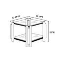 20 Inch Square End Table, Modern Stainless Steel End Table, Double Layer Clear Tempered Glass Coffee Table, Side Table With Storage, For Living Room Home Office, Silver Clear,Silver Modern Open