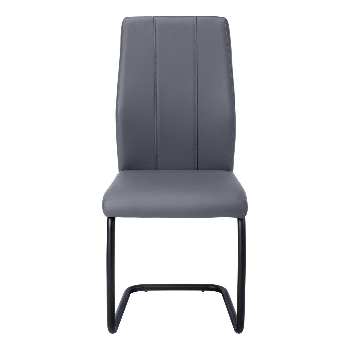 Dining Chair, Set Of 2, Side, Upholstered, Kitchen, Dining Room, 39" Height, Grey Leather Look, Black Metal, Contemporary, Modern Grey Foam Faux Leather