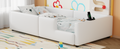 Twin Size Upholstered Platform Bed With Guardrail And Charging Station, White Box Spring Not Required Twin White Upholstered