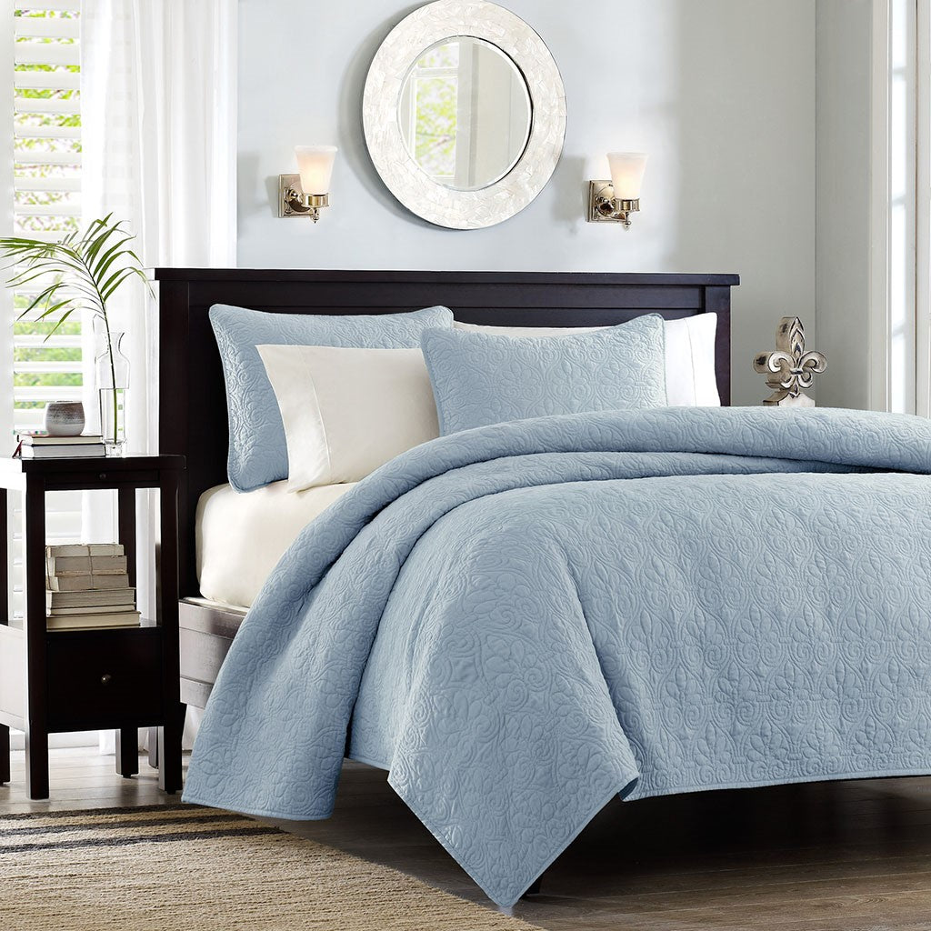 Reversible Quilt Set Blue King Cal King Blue Cotton