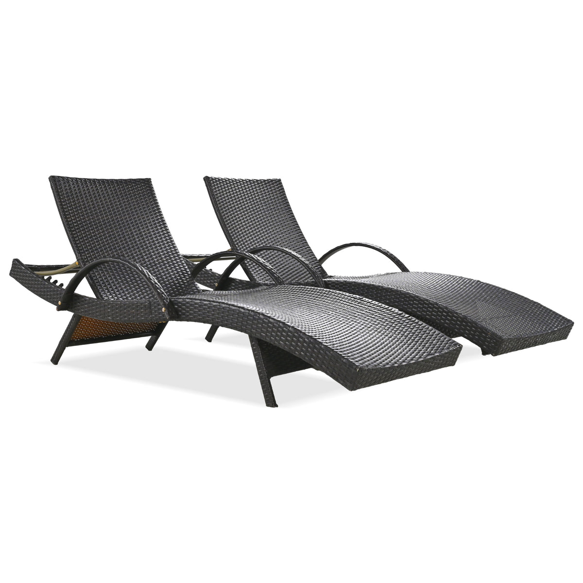K&K 80'' Outdoor Wicker Chaise Lounge Chairs Set Of 2, Patio Rattan Reclining Chair Pull Out Side Table Adjustable Backrest Ergonomic Wave Design Pool Sunbathing Recliners, Dark Brown No Lounge Dark