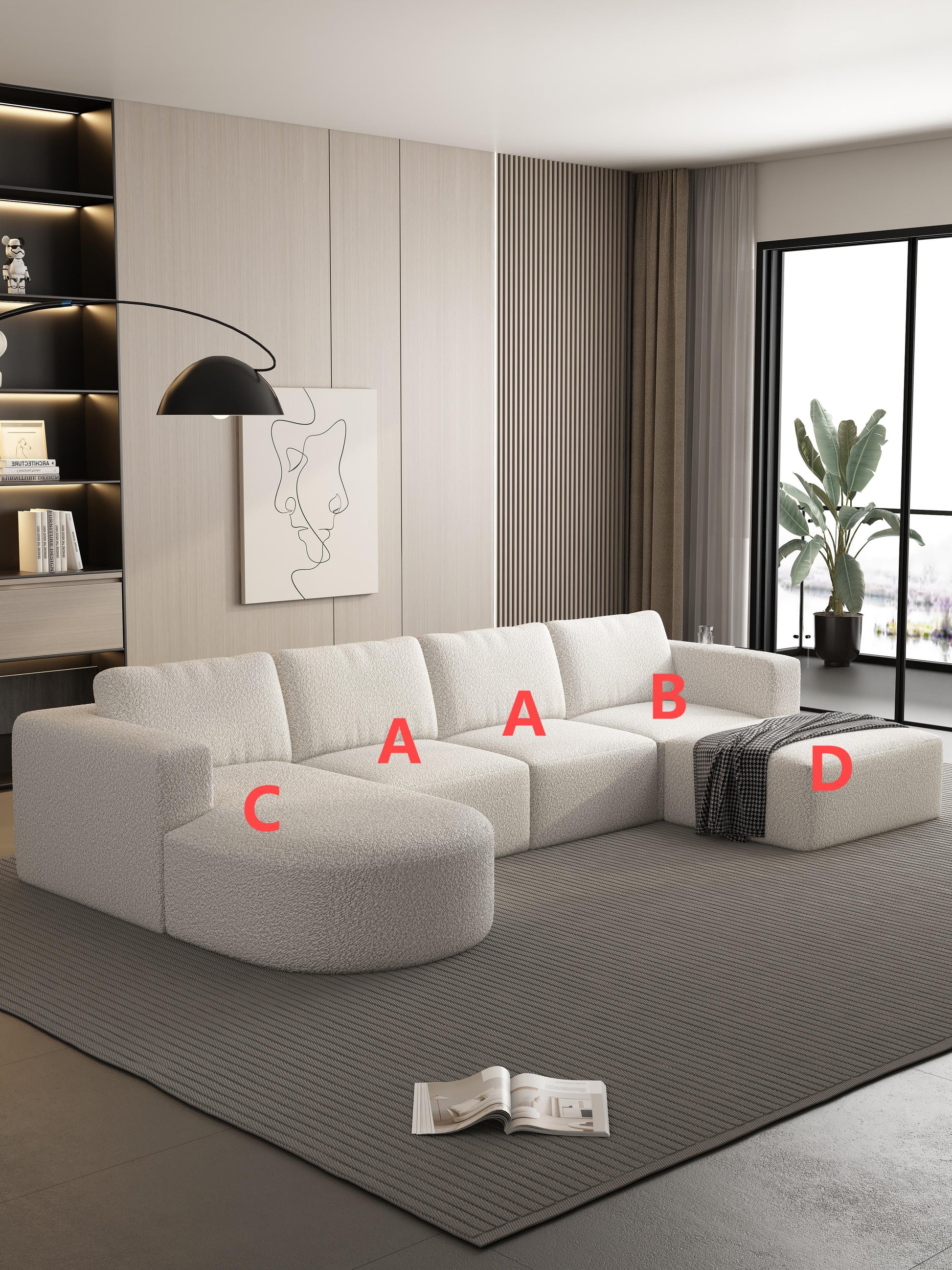 133.84*70.86 Modular Sectional Sofa Sleeper Couch, Sectional Sofa With Chaise And Ottoman, Convertible U Shaped Modular Sofa Set. Compressed Sponge, White. Combo 2A B C D White Primary Living Space Soft Minimalist,Modern Foam Spring 6 Seat