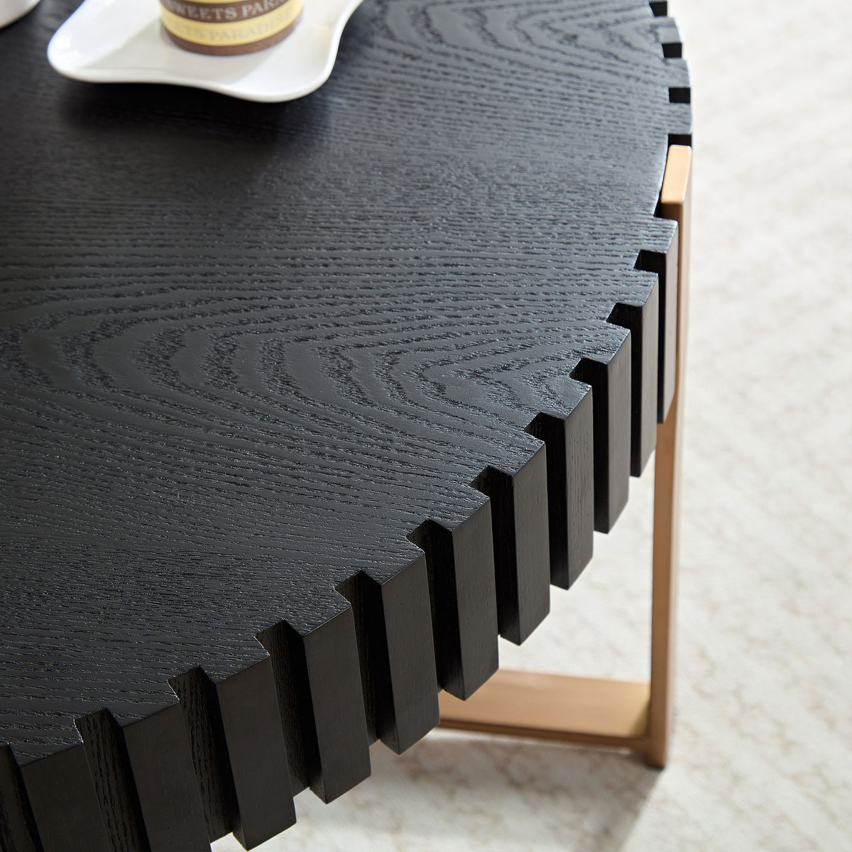 Modern Handcraft Drum Coffee Table 31.5 Inch Round Coffee Table For Living Room,Small Coffee Table With Sturdy Pedestal,Black Matt Black Mdf Metal