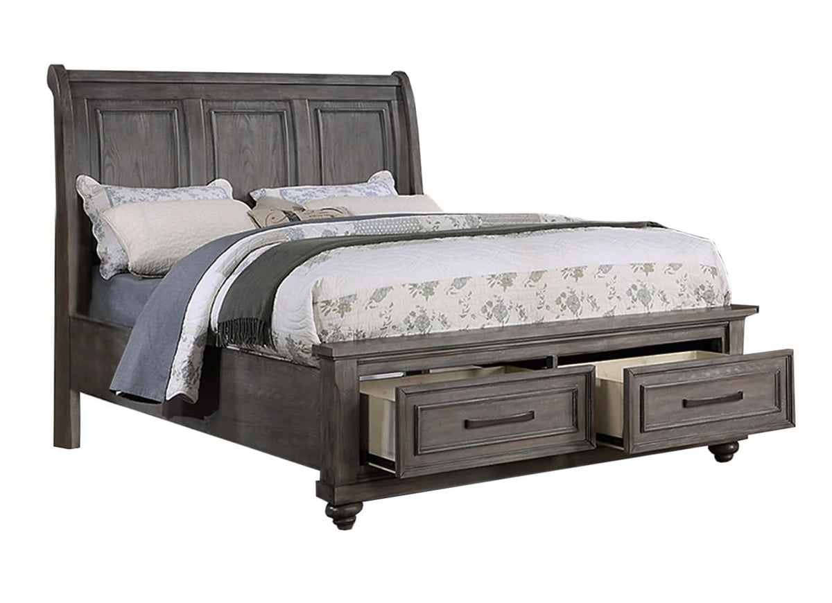 Eastern King Size Bed W Under Bed Drawer Vintage Look Gray Color Beautiful Panel 1Pc Bedframe Bedroom Box Spring Required King Antique Gray,Gray Wood Bedroom Contemporary,Modern,Transitional Storage