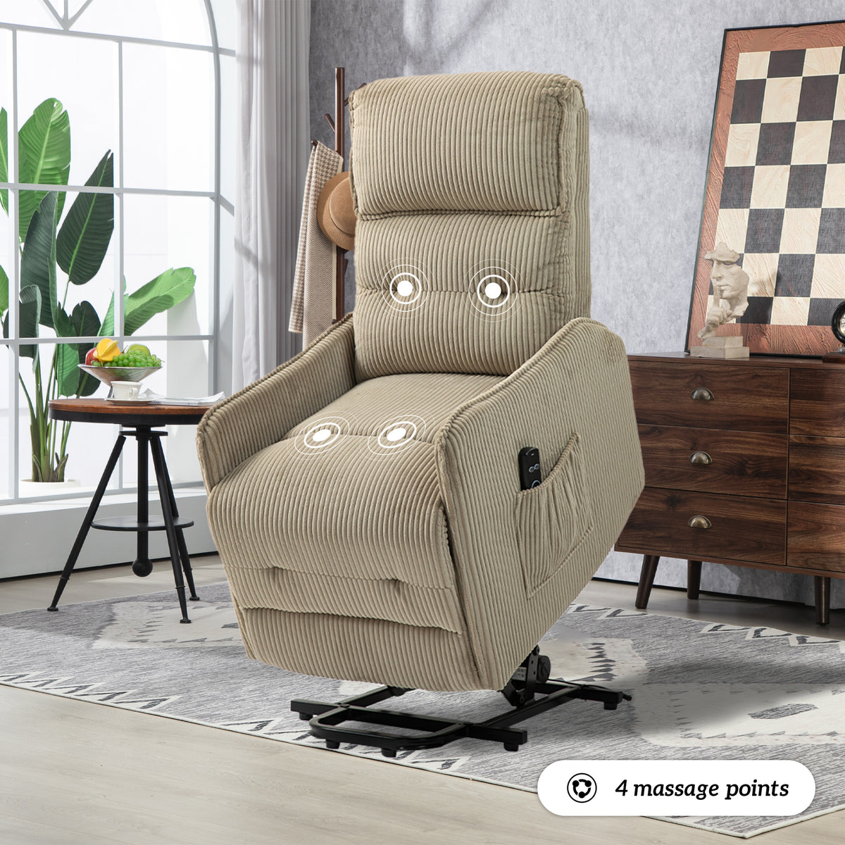 Coolmore Recliner Chair, Electric Recliner Chairs For Adults, Side Pocket Power Reclining Chair Pocket Springs Seat Cushion, Corduroy Fabric Recliner Sofa For Living Room, Bedroom, Home Theater Camel Camel Foam Corduroy