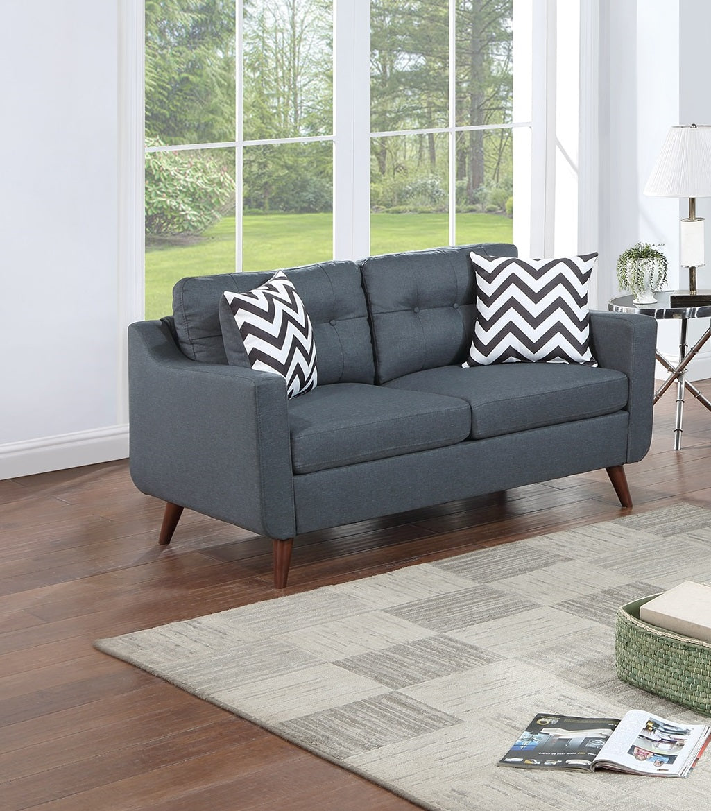 Modern Cozy Sofa Loveseat W Pillows 2Pc Sofa Set Blue Gray Polyfiber Couch Tufted Cushions Living Room Blue Gray Primary Living Space Firm Tufted Back Contemporary,Modern Pine Square Arms Linen Blend,Pine,Plywood 5 Seat