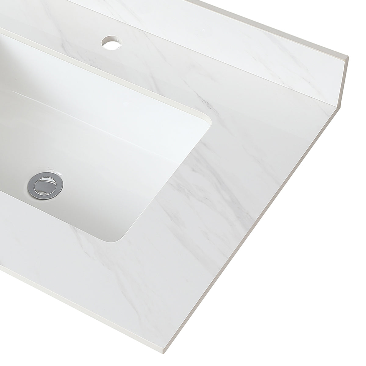 31 Inch Marble Vanity Top, White Vanity Top With Pre Drilled Faucet Holes, Bathroom Vanity Top With Undermount Rectangular Middle Sink And 4" Height Backsplash, Bianco Carrara Venato White Bathroom Sintered Stone