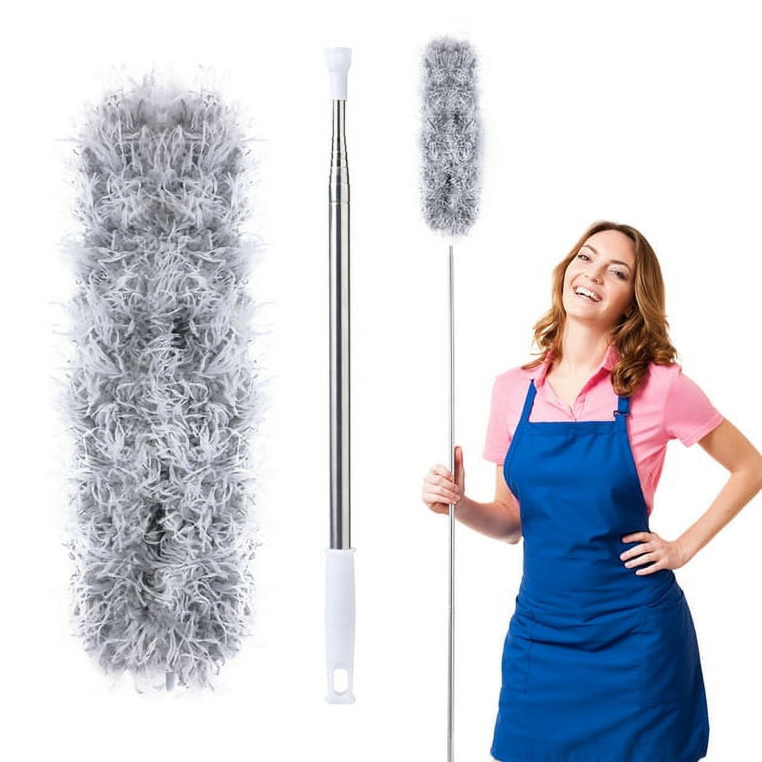 Dusters For Cleaning Duster With Extension Pole Bendable Head Long Handle Dusters For Cleaning Ceiling Fan, High Ceiling, Blinds, Furniture,Cars Gray Gray Iron
