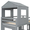 Wooden Twin Over Full Bunk Bed, Loft Bed With Playhouse, Farmhouse, Ladder, Slide And Guardrails, Gray Old Sku :Lt000028Aan Twin Gray Solid Wood