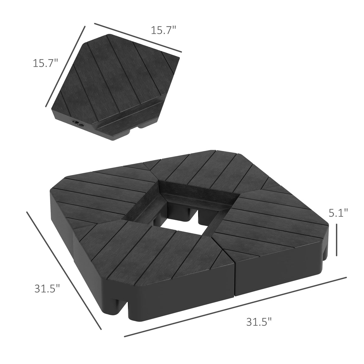 Outsunny 4 Piece Patio Cantilever Umbrella Base Weight Set, Outdoor Offset Umbrella Weights For Umbrella Stand, 132 Lb. Capacity Water Or 176 Lb. Capacity Sand, Black Black Hdpe