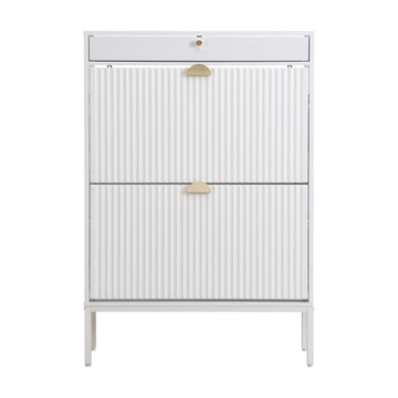 16 Pair Large Shoe Storage Cabinet White Flute Antique White Mdf Metal