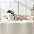 75 Inch Corduroy Sponge Sofa Lounge Chair With Removable Footrest,No Assembly Required,Fluffy Modern Sleeper Chair For Indoor Living Room Bedroom Beige Foam Corduroy 1 Seat