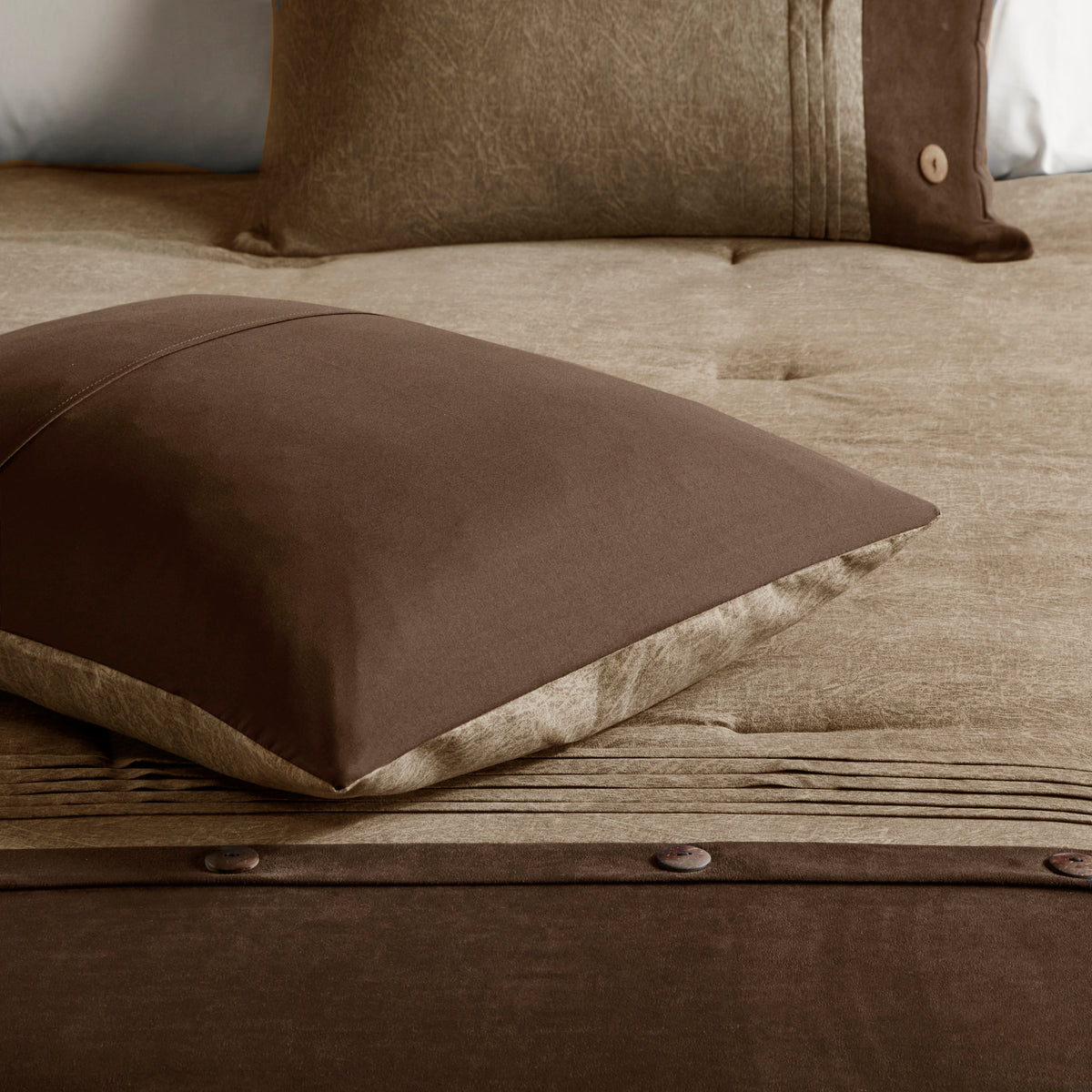 7 Piece Faux Suede Comforter Set Brown Cal King California King Brown Polyester