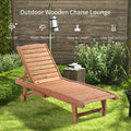 Outsunny Outdoor Chaise Lounge Pool Chair, Built In Table, Reclining Backrest For Sun Tanning Sunbathing, Rolling Wheels, Red Wood Look Natural Wood Wood