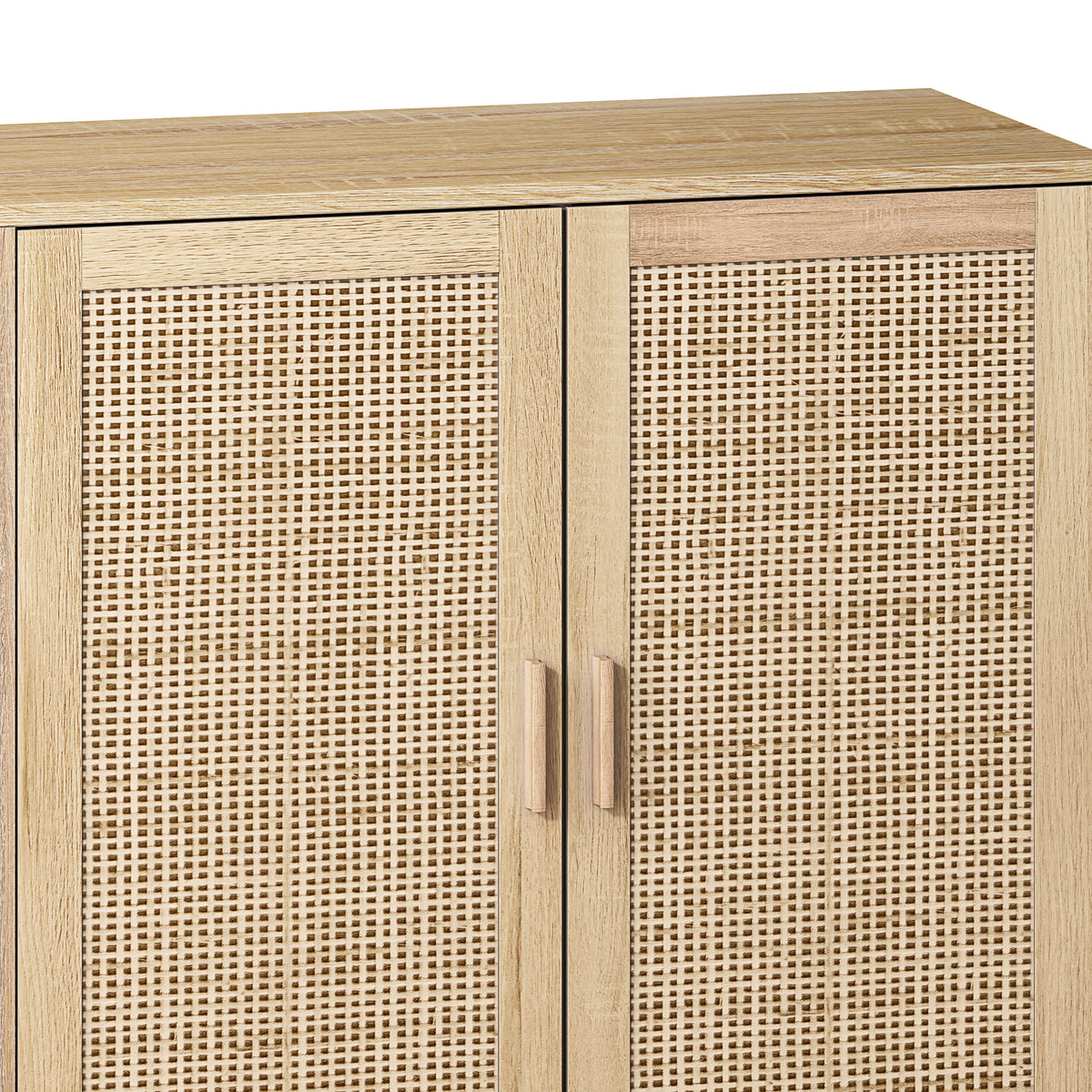 62.20"Elegant And Functional 4 Door Rattan Decorative Storage Cabinet,For Bedroom,Living Room,Office,Easy Assembly Same Sku:W757133282 Natural Particle Board