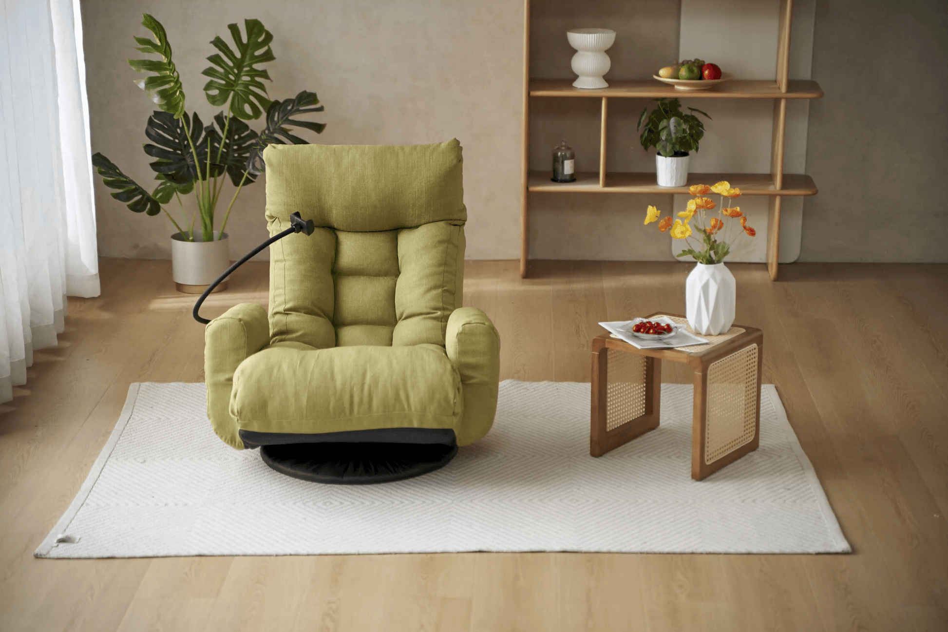 Adjustable Head And Waist, Game Chair, Lounge Chair In The Living Room, 360 Degree Rotatable Sofa Chair,Rotatable Seat Leisure Chair Deck Chair Green Metal Soft Cotton Metal
