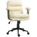 Homcom Pu Leather Office Chair, Office Desk Chair, Task Computer Chair With Swivel Wheels, Adjustable Height, Double Tier Padded, Beige Beige Faux Leather