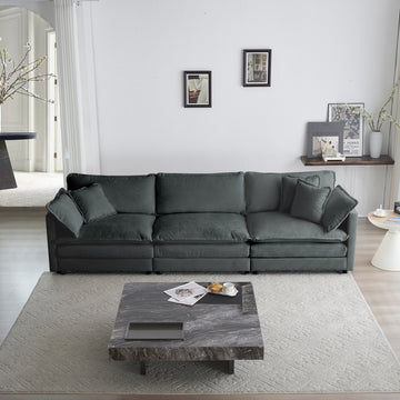 Mid Century Modern Couch 3 Seater Sofa With 2 Armrest Pillows And 3 Toss Pillows, Couch For Living Room Gray Chenille Gray Chenille 3 Seat