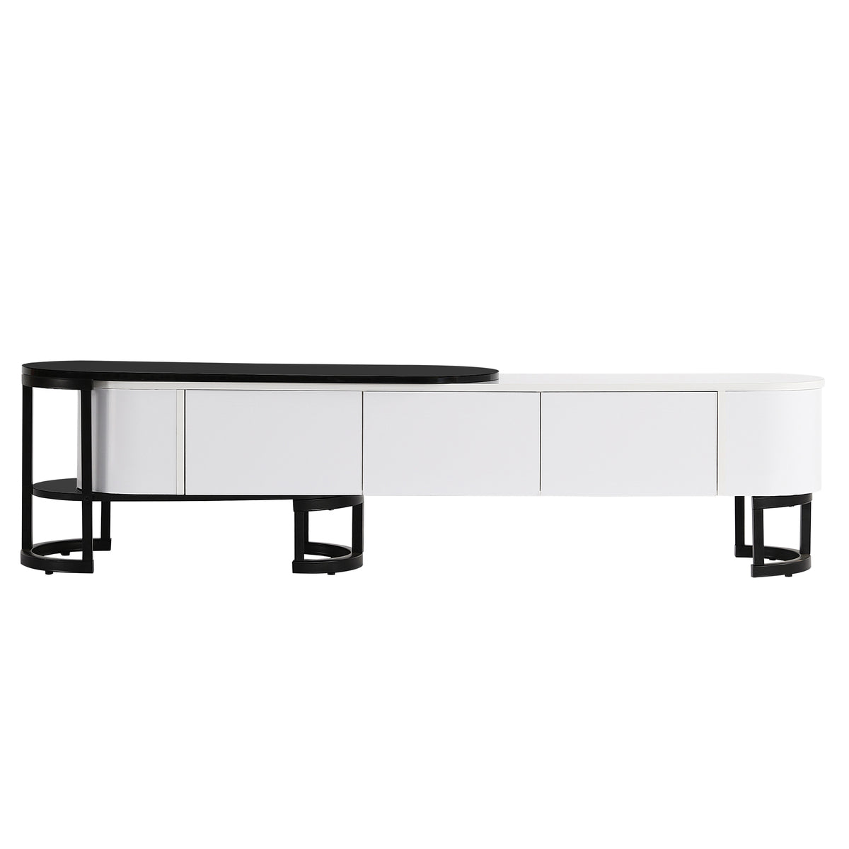 67.7'' 76.4'' Modern Extendable Tv Stand For Tvs Up To 75 Inches, Entertainment Center Media Console With 3 Drawers, Metal Adjustable Legs For Living Room White Black 70 79 Inches Particle Board Mdf