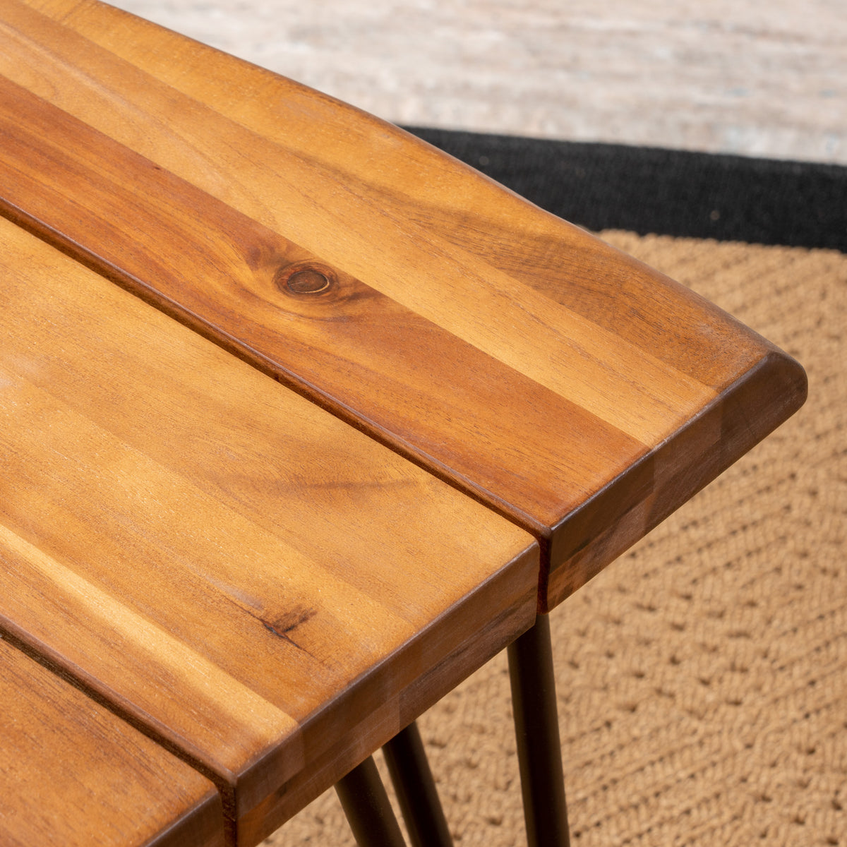 Zion Industrial Wood And Metal Coffee Table With Accent Table Teak Metal & Wood