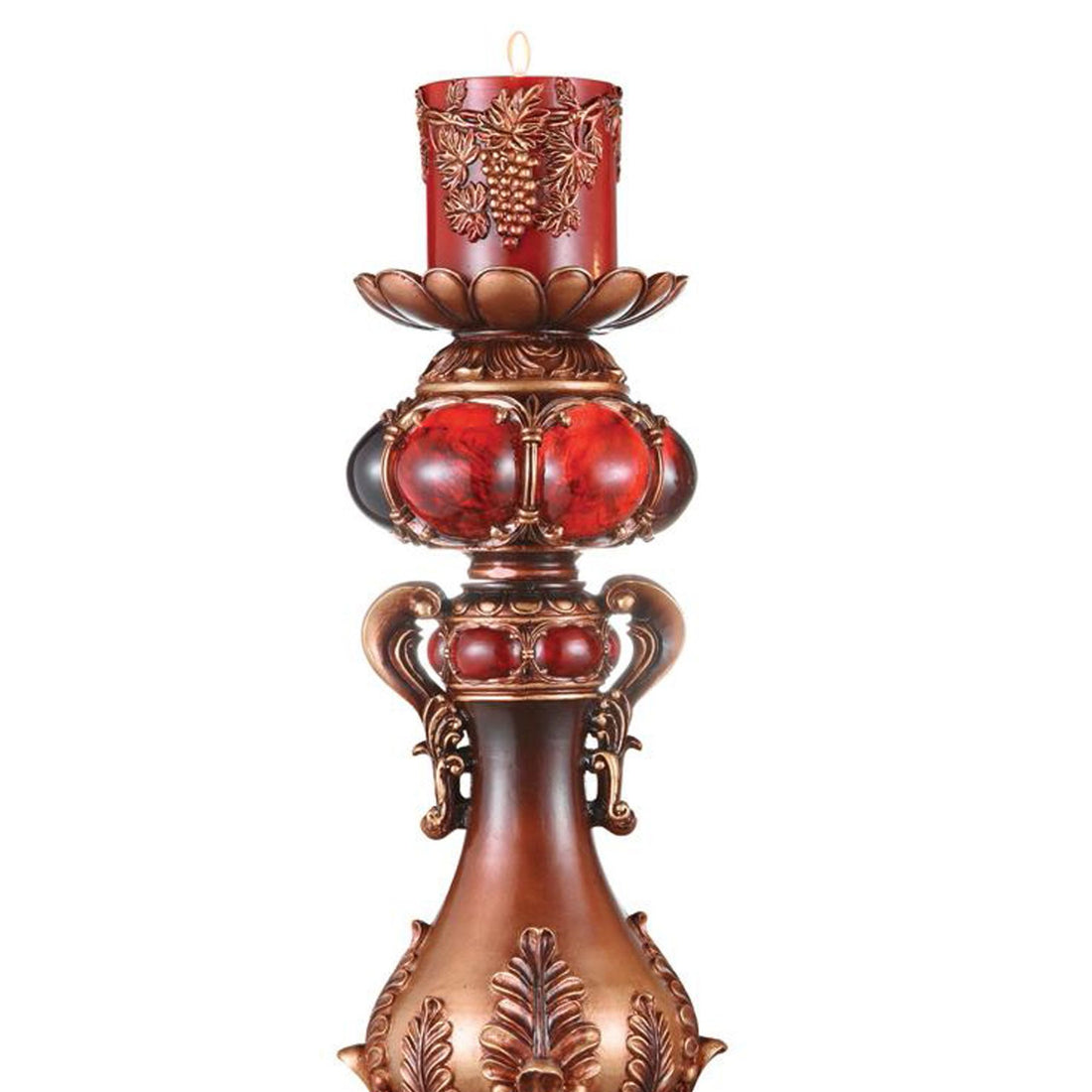20" Tall Polyresin Candleholder, Red And Brown Finish Multicolor Polyresin