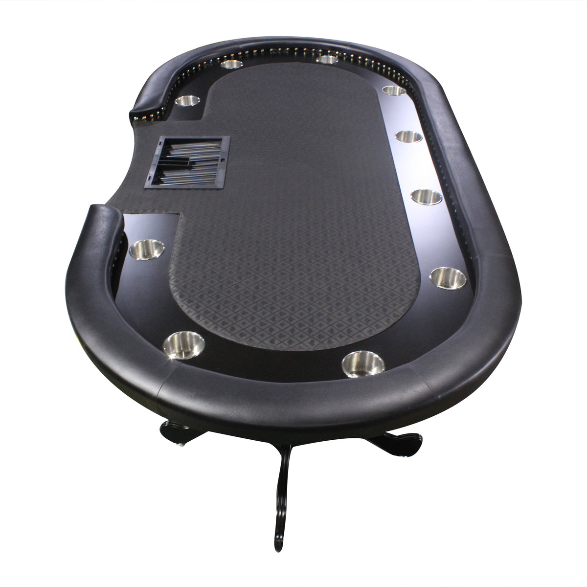 96" Poker Table For 10 Players Casino Game Texas Hold'Em Premium Oval With Round Stud Rivet Decorate Waterproof Cloth Chip Tray Cup Holders Black Primary Living Space Modern Plastic,Tech Cloth,Wood
