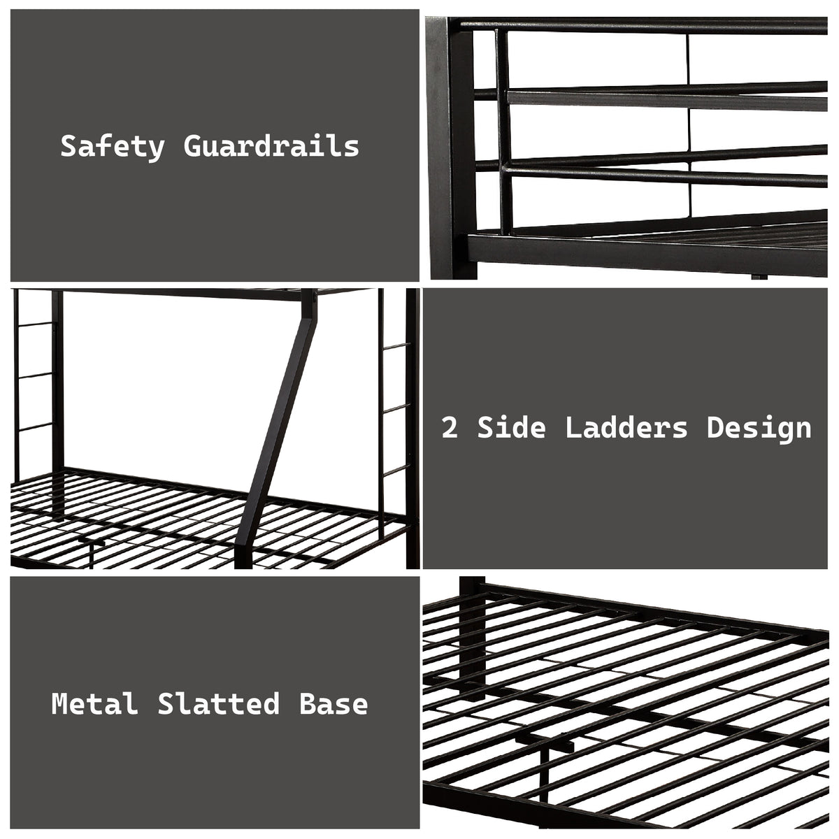 Limbra Sandy Black Finish Twin Xl Queen Bunk Bed Black Metal