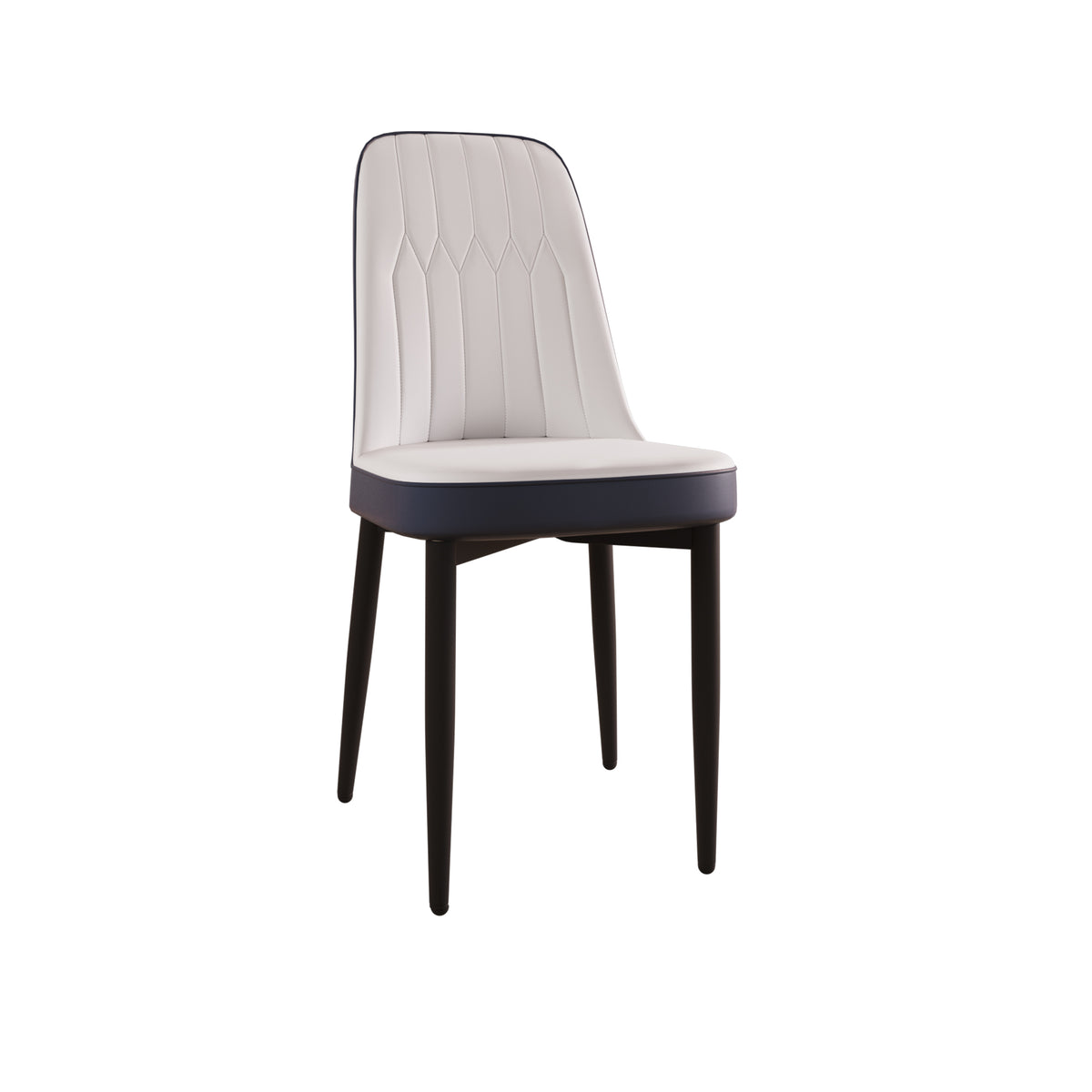 A Set Of 4 Dining Chair, Modern Style Chair Made Of High Quality Pu Leather Fabric With Thick Soft Cushions, Black Metal Leg Kitchen Chair, Dining Room Kitchen Dining Chair White And Blue Metal