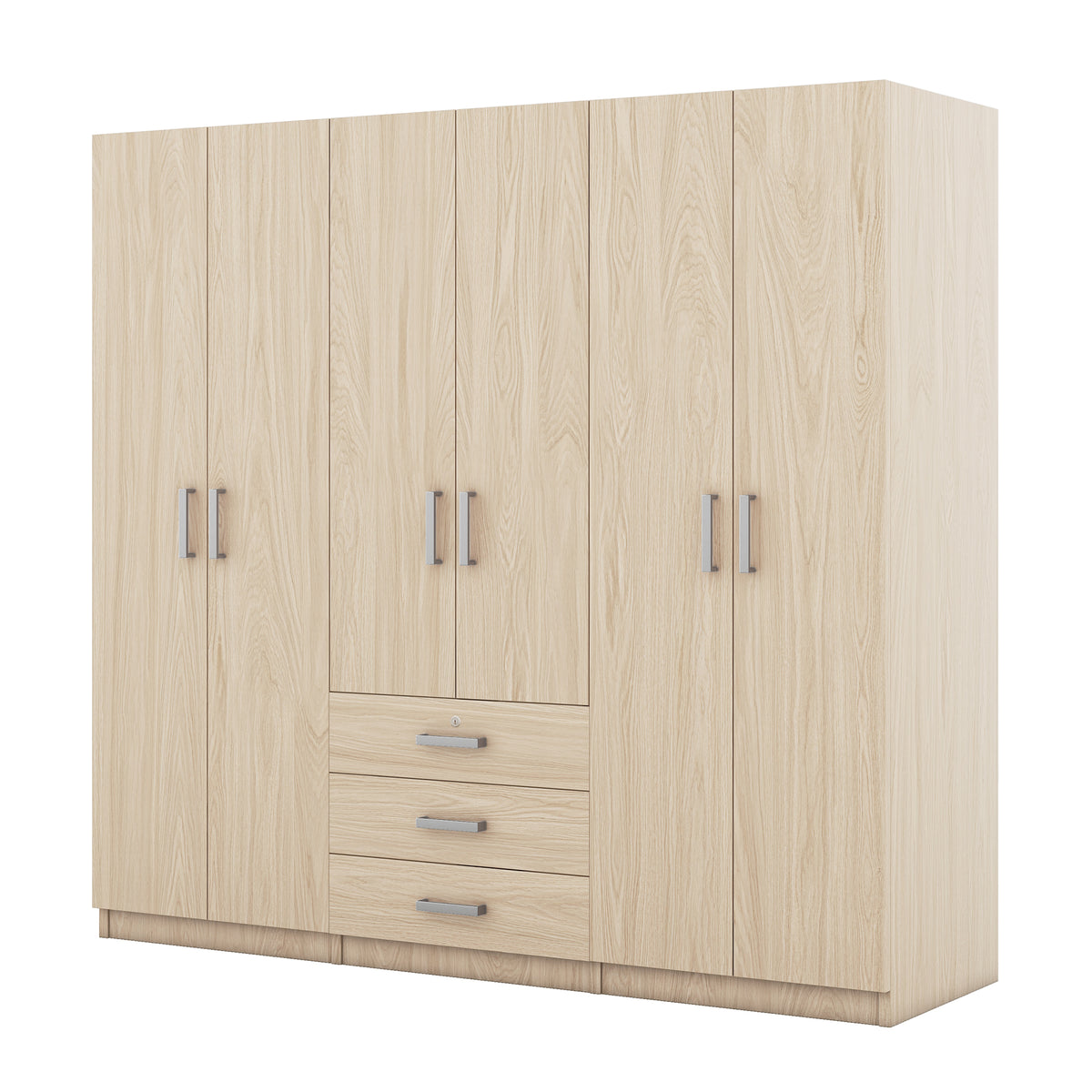 6 Doors Wooden Wardrobe Storage For Bedroom, With Big Drawers, Gray Brown Plywood
