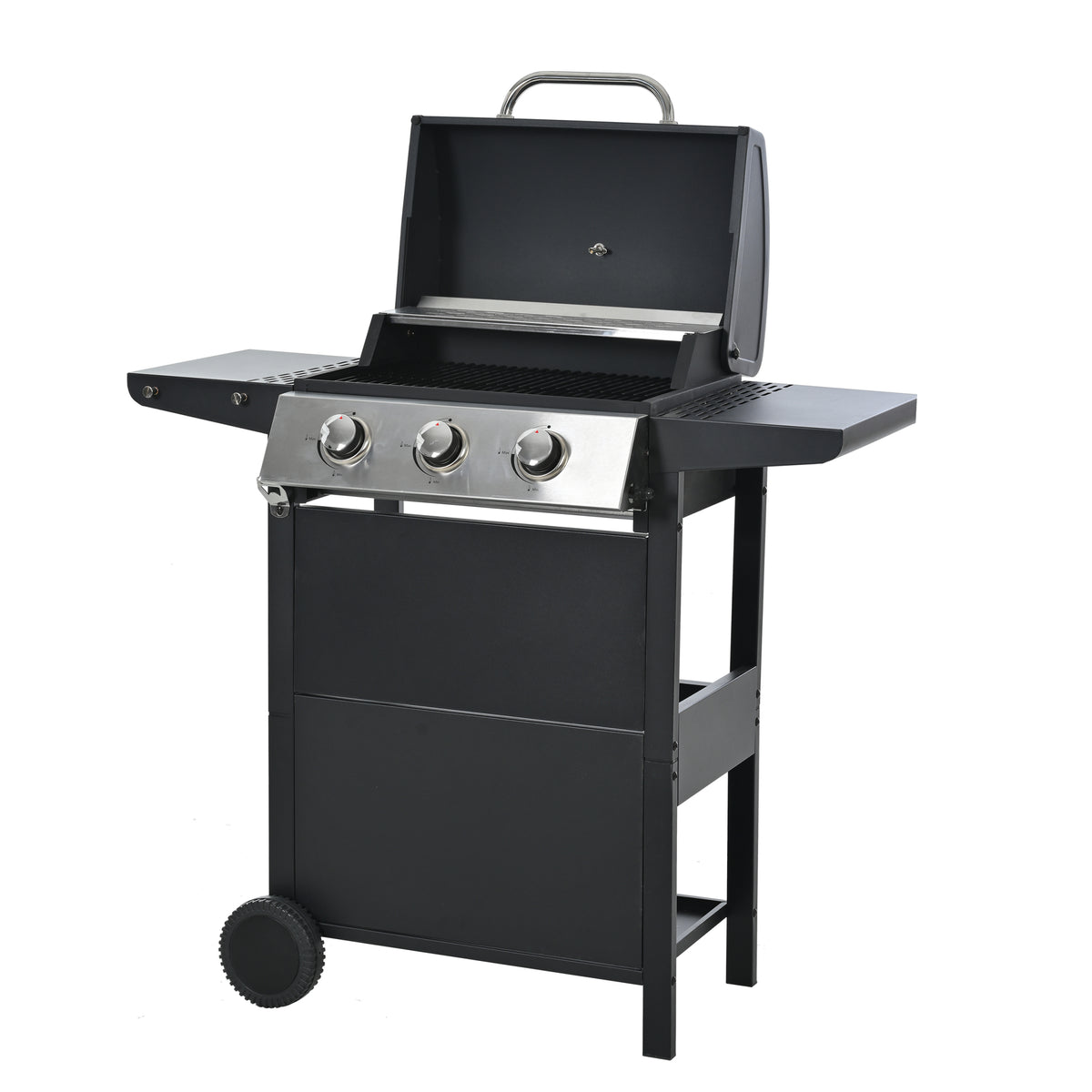 Propane Gas Grill 4 Burner Barbecue Grill, Stainless Steel 34,000 Btu Patio Garden Barbecue Grill With Two Shelves, Lid, Wheels And Bottle Opener Black Iron