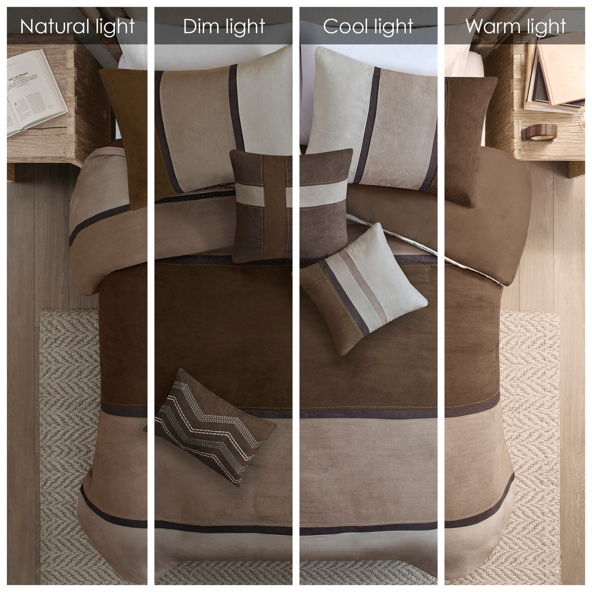7 Piece Faux Suede Comforter Set Brown Cal King California King Brown Polyester