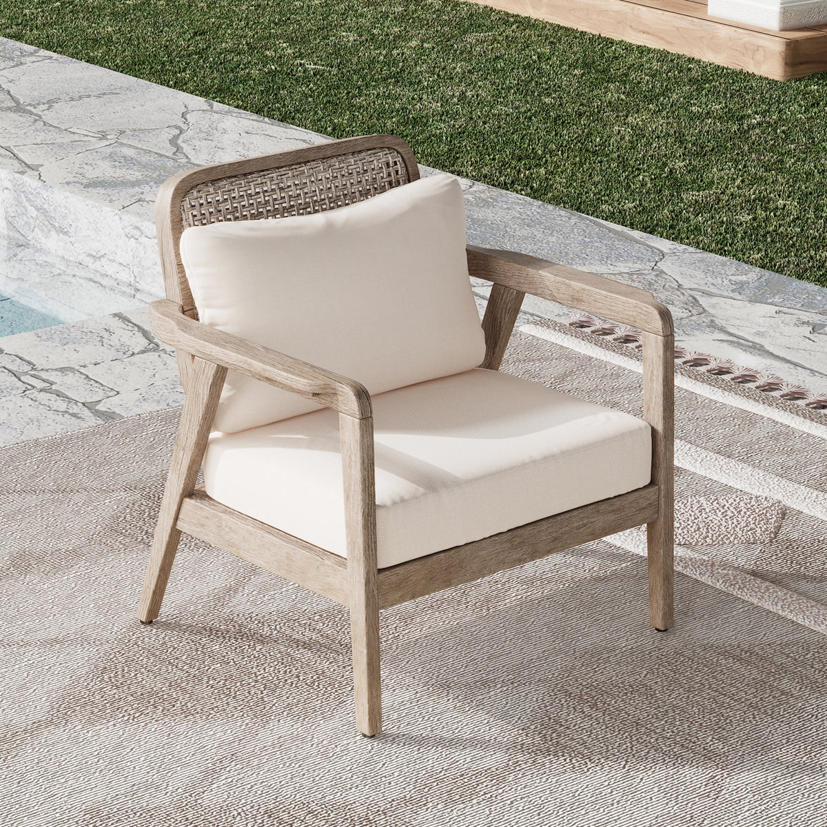 Outdoor Acacia Wood Patio Club Chair, Patio Furniture,Waterproof Thick Cushion Deep Seating For Porch, Garden, Backyard, Balcony, Weight Capacity 400Lbs, Light Brown Finish, Cream Cushion Deep Seating Light Brown Garden & Outdoor Foam Acacia Wood