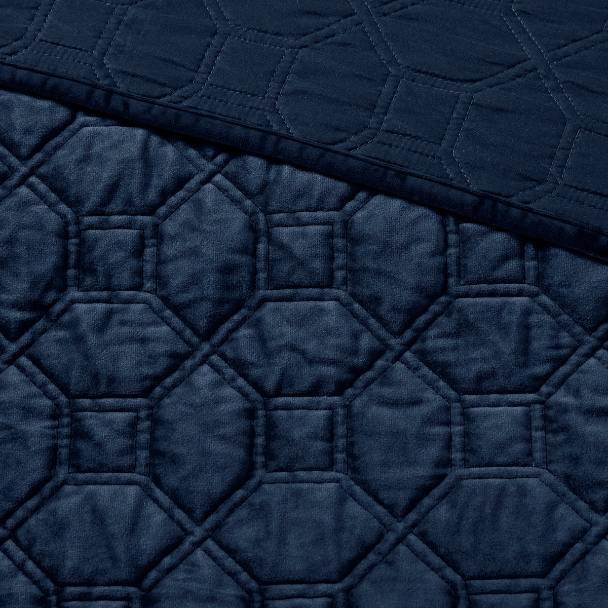 3 Piece Velvet Quilt Set Navy King Cal King King Navy Cotton