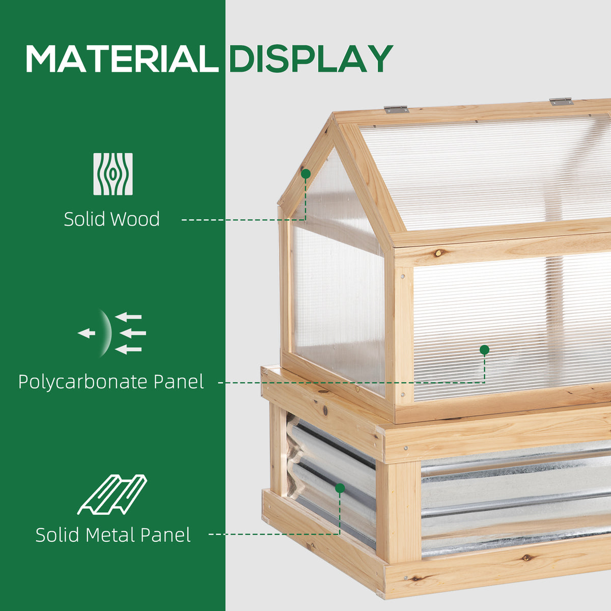 Outsunny Raised Garden Bed With Polycarbonate Greenhouse, Wooden Garden Cold Frame Greenhouse, Flower Planter Protection, 48" X 24" X 32", Natural Natural Wood Wood